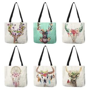 B01100 женские сумки с принтом головы оленя и оленя, богемные стильные сумки-тоуты, экологичные сумки для покупок, вместительные сумки через плечо