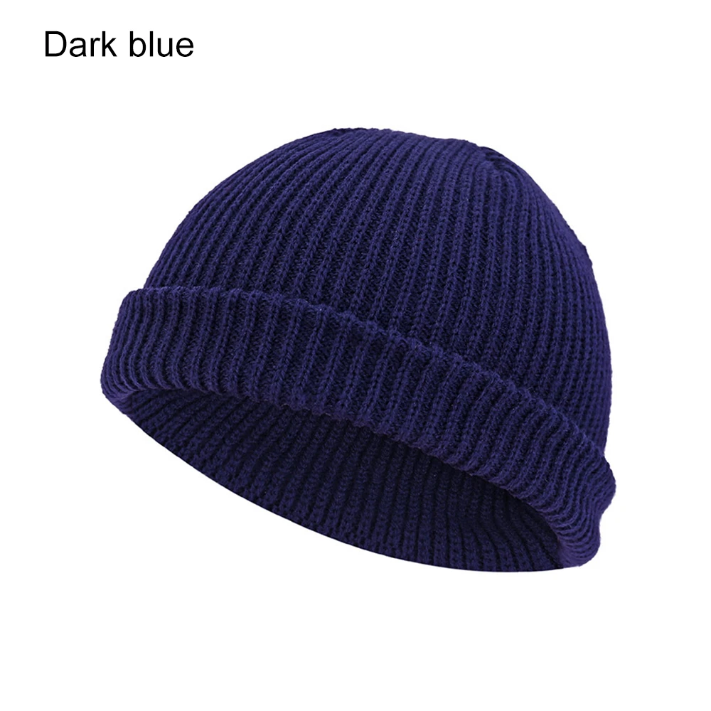 dark blue Унисекс зимний мужской ребристый трикотажный головной убор с черепом головной убор моряка манжета безрукавка Ретро Темно-Синий стиль лыжный Рыбак Docker Beanie Hat - Цвет: dark blue