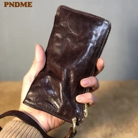 soft genuine leather thin mens wallet handmade natural cowhide fashion vintage casual pleated trend teens womens clutch purse