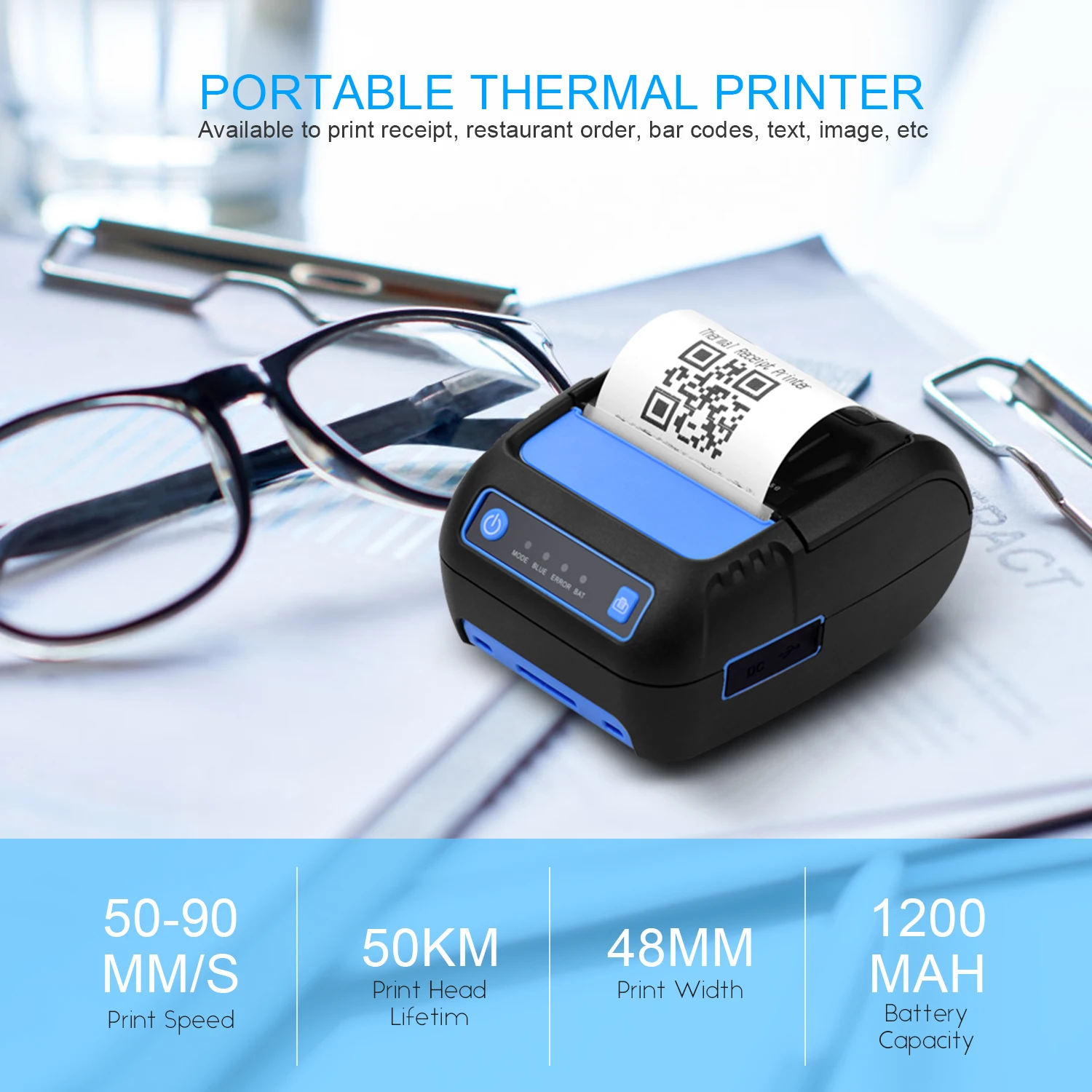 Портативный 58 мм Термальность чековый принтер портативный штрих кодов USB