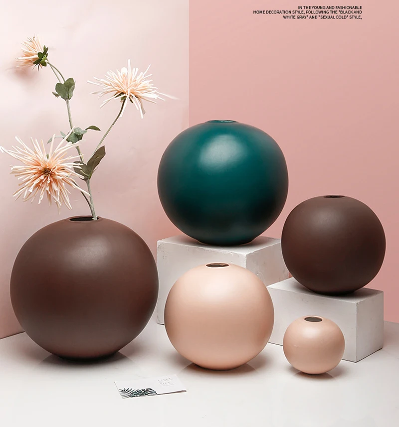 

Spherical Ceramic Vases Solid Color Morandi Nordic Minimalist Tabletop Vase Wedding Decorations Living Room Home Floral Pot