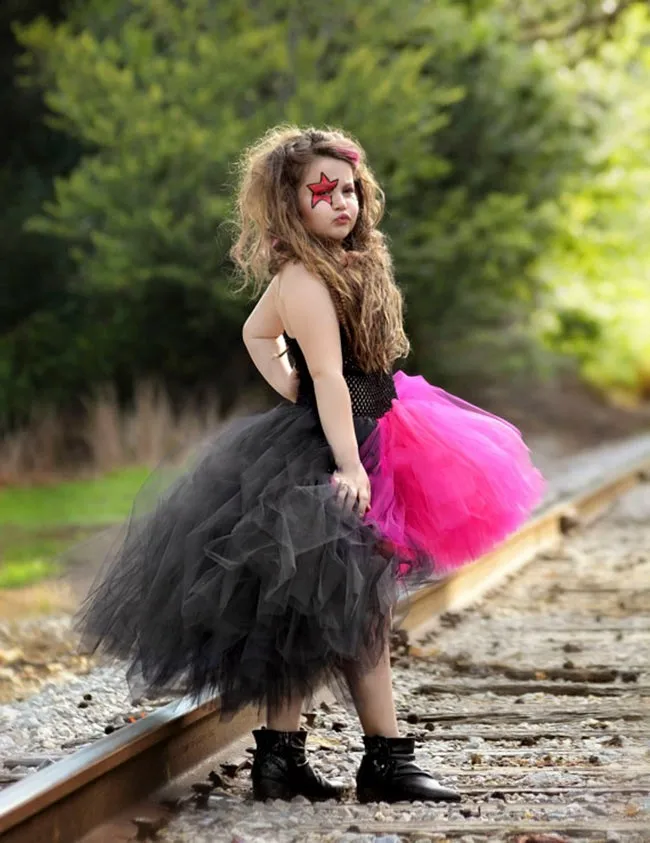 Rock Girl Tulle Tutu Dress Christmas Halloween Costume Cosplay Kid Birthday Photo Prop Performance Dresses Age 8 9 10 | Детская одежда