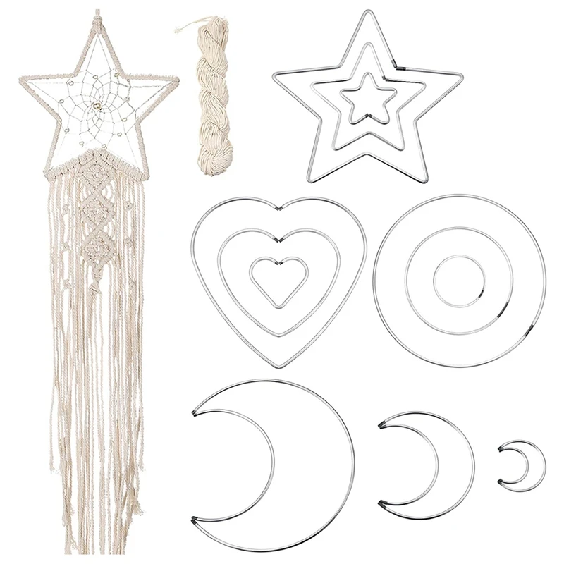 

13 Pieces Dream Catcher Metal Rings Macrame Rings Hoops Moon Star for DIY Wreath Hanging Ornaments Handmade Crafting