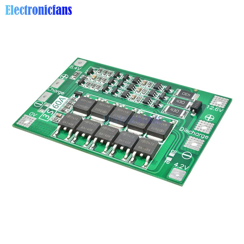 Защитная плата BMS для зарядного устройства литиевой батареи 3S 60A 18650 двигателя