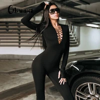 cnyishe black slim rompers womens jumpsuits elegant long sleeve tight overalls cut out sexy party slim outifts streetwear 2021