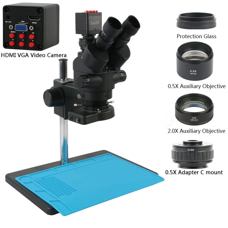

7X 45X Simul-focal Trinocular Stereo Microscope SONY IMX307 1080P Electronic Digital Camera 144 Ring Light For Phone PCB Repair