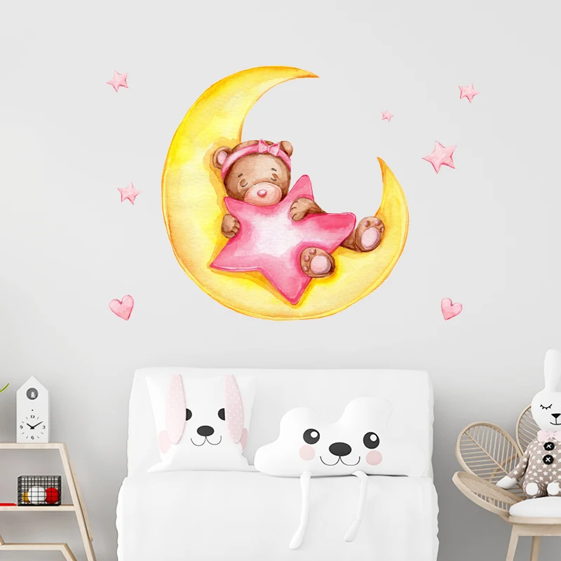 Мультяшные кролики луна звезды настенные наклейки для детской комнаты украшение