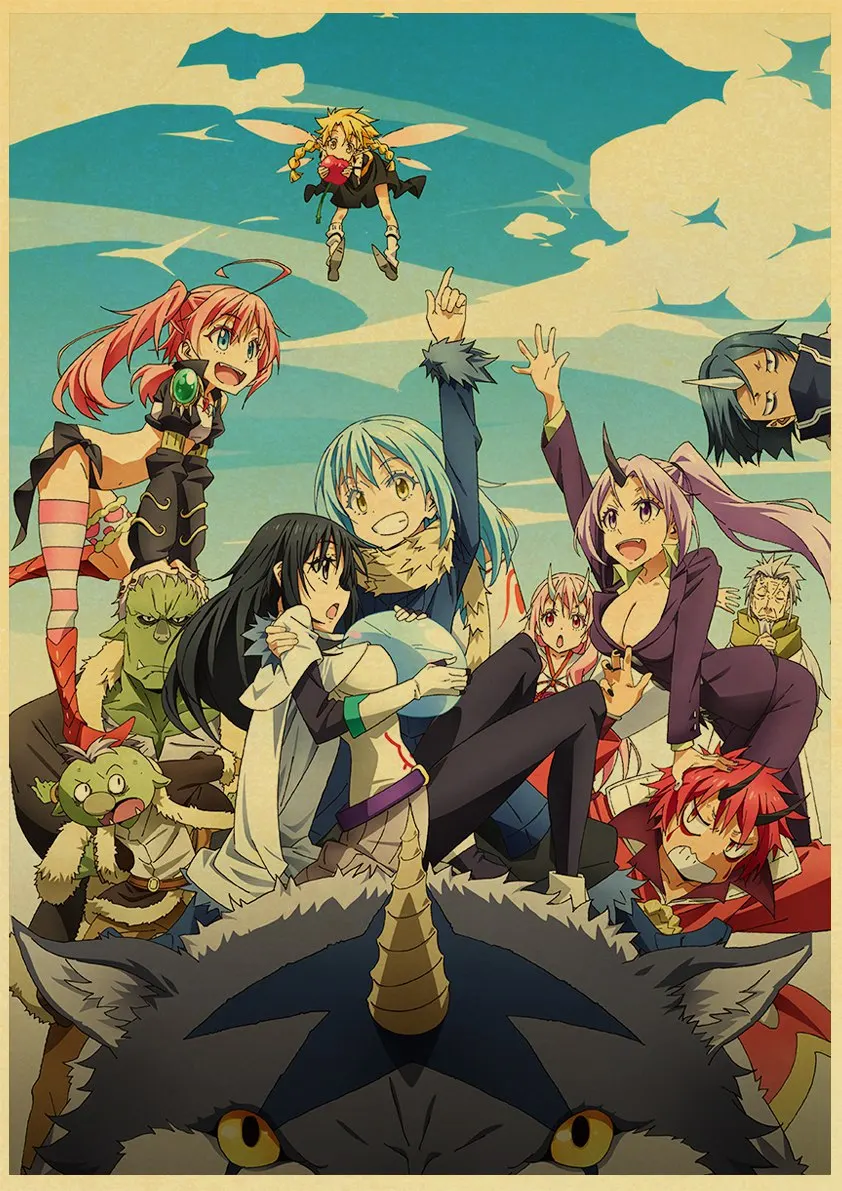 Аниме плакаты Tensei Shitara Slime Datta Ken манга настенные из крафт-бумаги винтажная