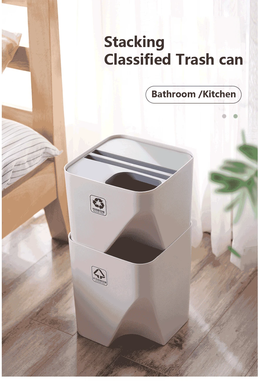 Kitchen Trash Can Stacked Sorting Trash Bin Recycling Bin Household Dry And Wet Separation Waste Bin Rubbish Bin for Bathroom