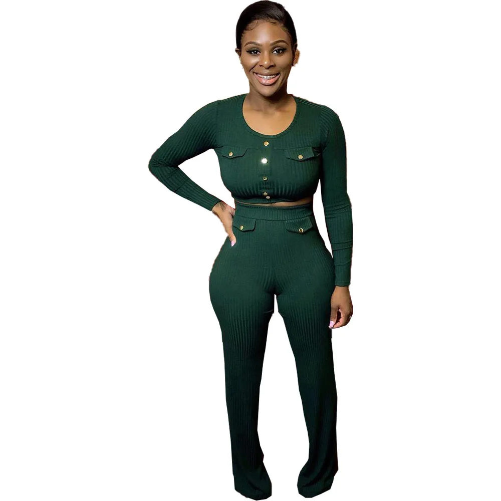 ribbed set Echoine осенний Женский трикотажный ребристый сексуальный комплект из 2 предметов, укороченный топ и брюки-карандаш, подходящие комплекты, облегающий клубный спортивный костюм - Цвет: ribbed set