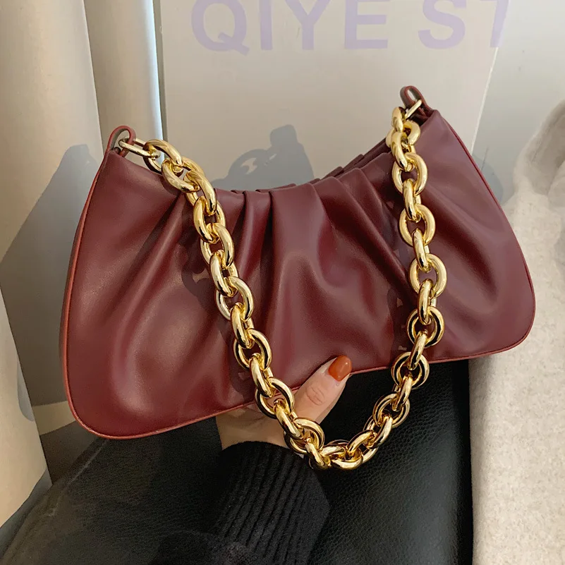 

Fashion PU Leather Armpit Bag For Women 2020 Solid Color Metal Chain Shoulder Messenger Handbags Female Travel Fashion Hand Bag