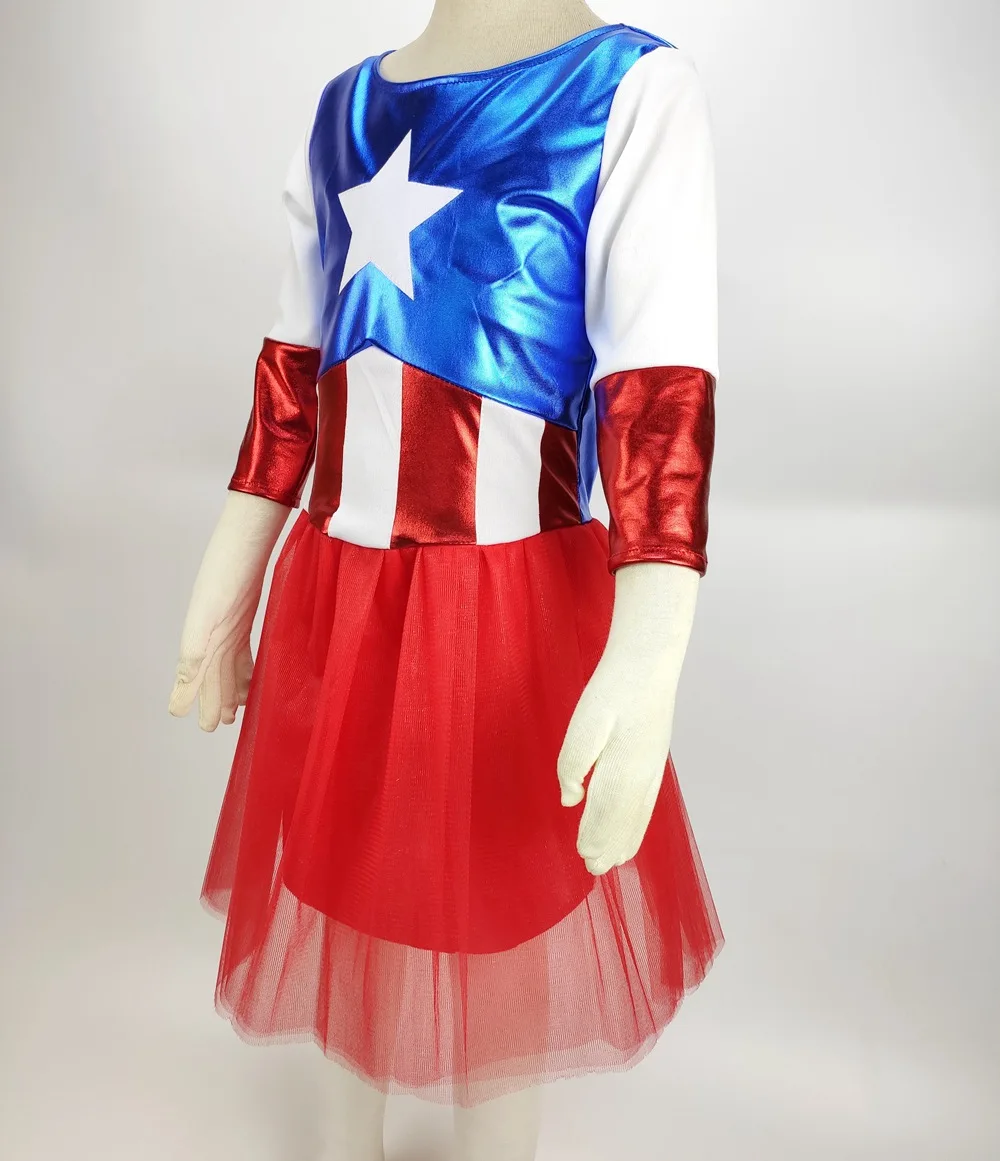 SuperHero Girls Dress Costume for Kids TuTu Dress Halloween Costume(3-9Years) Captain American Girls Party Dress