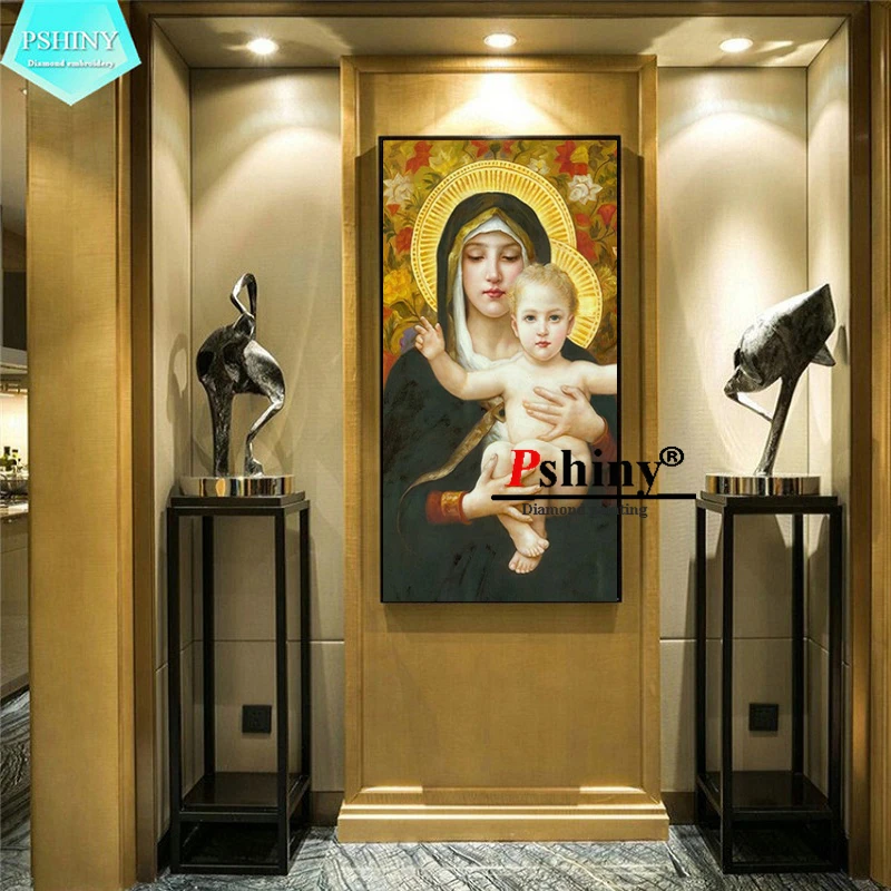 PSHINY 5D алмазная вышивка сделай сам распродажа Мадонна с надписью bless you полный
