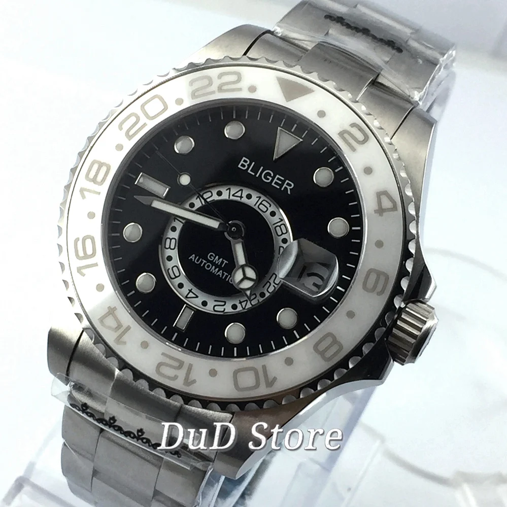 Bliger 43 мм чехол из нержавеющей стали сапфировое стекло светящиеся отметки черный