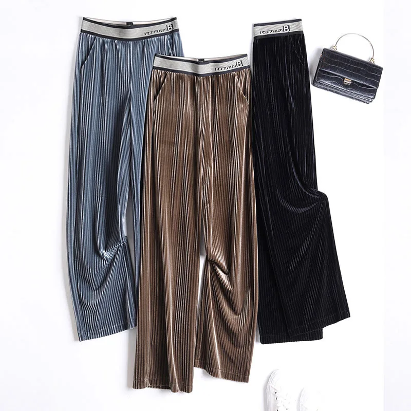 

2023 Autumn Loose Oversize 3xl Corduroy Wide-Leg Pants Newest Winter Plus Fleece High Waist Pantsuits Casual Long Pants Female