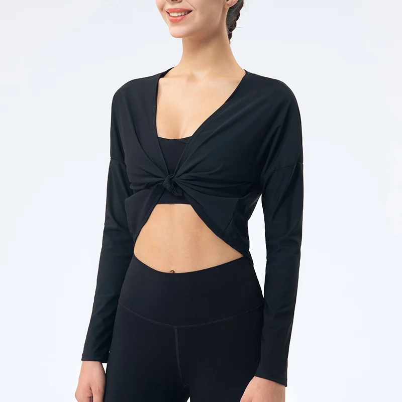 

Солнцезащитная блузка для йоги, Свободный дышащий топ с длинными рукавами, женский спортивный кардиган для фитнеса, гимнастическая повязка...