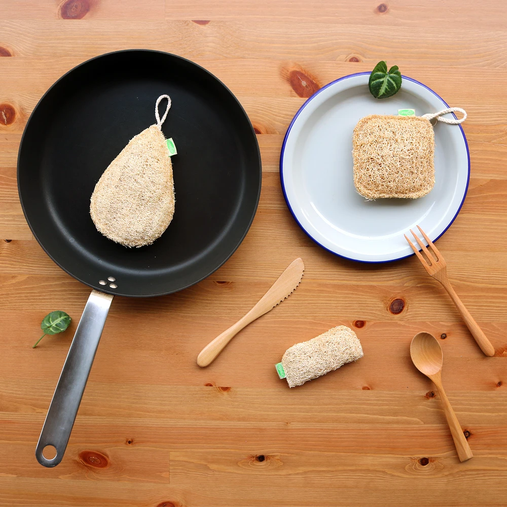 

2pcs Eco Friendly Natural Loofah Kitchen Sponge Multilayer Organic Vegetable Scrubber Anti-Oil Dish Bowl Pot Cleaning Scrub Pad