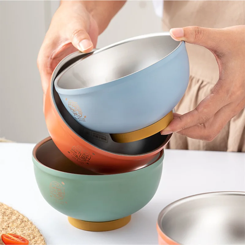 

Antibacterial Stainless Steel Bowl Color Household Rice Bowl Double Layer Anti Scalding Adult Children's Tableware eco friendly