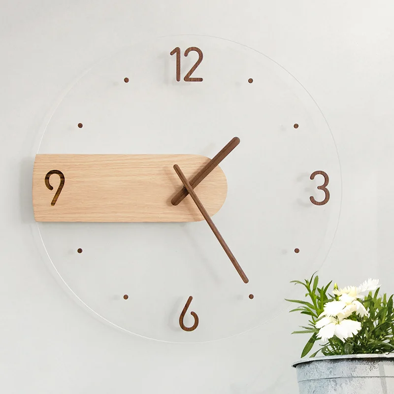 

Nordic Minimalist Wall Clock Creative Wood Acrylic Quartz Clock Home Decor Living Room Decorative Clock Wall hanging