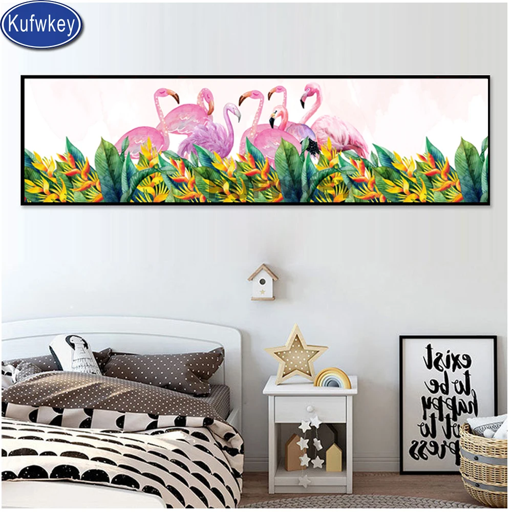 Алмазов картина камни в форме ромба круглый дрель Фламинго листья цветы Алмазная