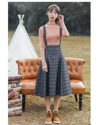 picture color Для женщин клетчатая юбка модные Saia Леди шерстяные женские юбки в стиле casual двубортный Высокая Талия Длинные Винтаж осень - Color: picture color