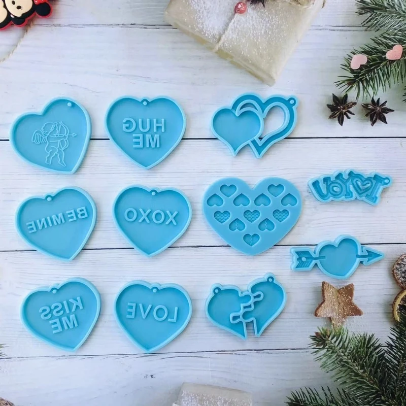 

11Pcs DIY Valentine's Day Heart Pendant Resin Casting Molds Kit Silicone Epoxy Resin Lovers Love Keychain Molds Crafts