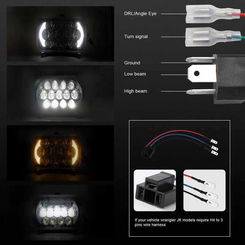 New 30000LM 7 Inch 5X7 7X6 for Wrangler Off-Road Vehicle Modified LED Square Car Light 300W Truck Headlight Work | Автомобили и