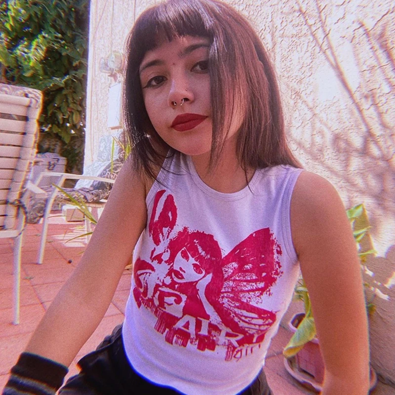 

Hirigin Y2K летние топы, одежда с графическим принтом, милые женские футболки, эстетичные винтажные ребристые укороченные футболки с коротким ру...