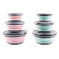 3pcs folding bowl outdoor camping tableware sets lunch box portable salad bowl with lid for nature hike cooking supplies