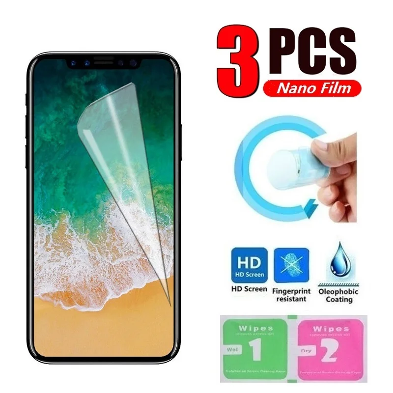 Защитная пленка нано для iPhone 8 7 6 Plus 5s 5 SE 2020 X XR XS 12 11 Pro Max (не стекло) 3 шт.|Защитные