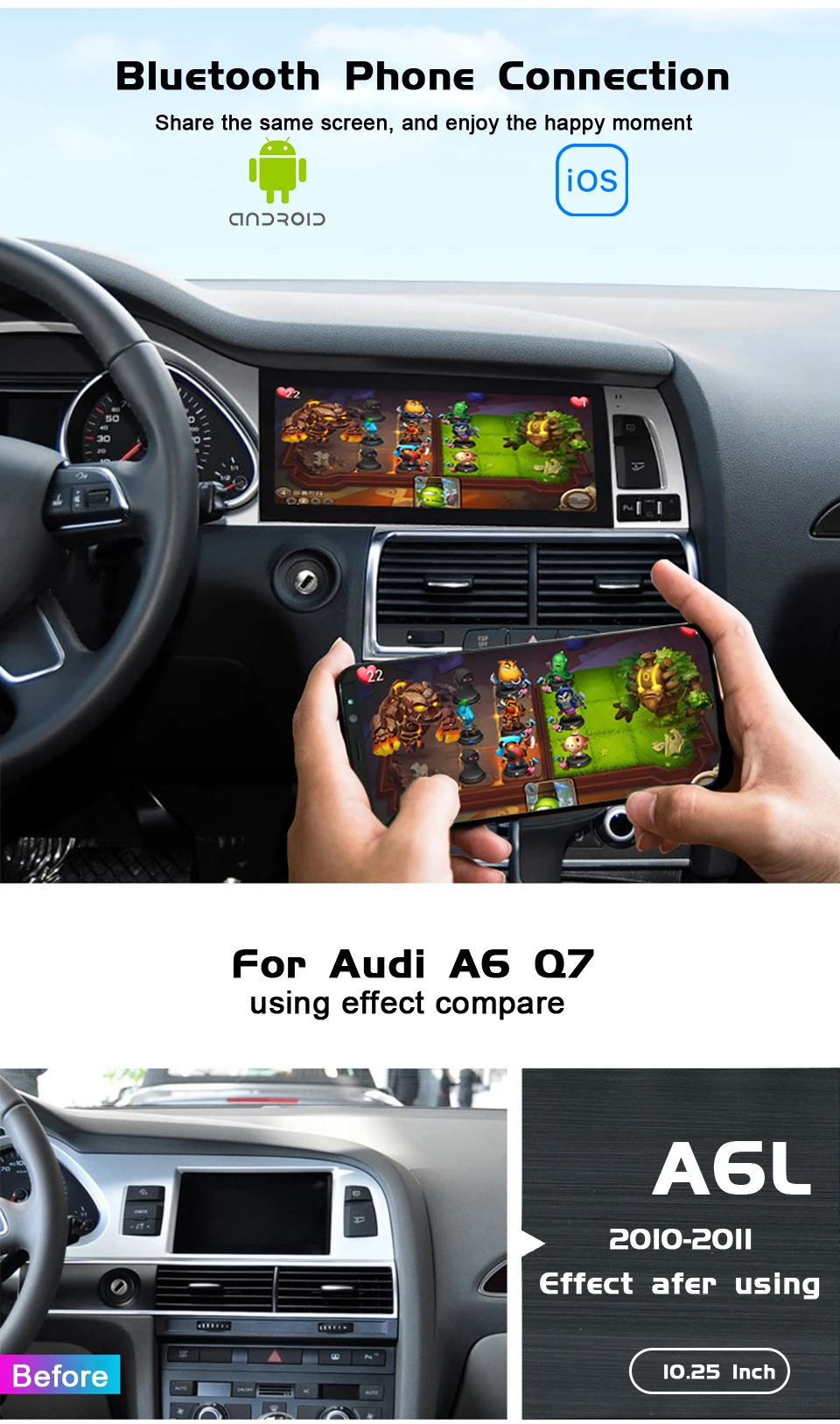 Сенсорный экран автомобильный мультимедийный плеер для Audi A6 Q7 1 Din радио аудио Android gps навигация Bluetooth Камера заднего вида дисплей