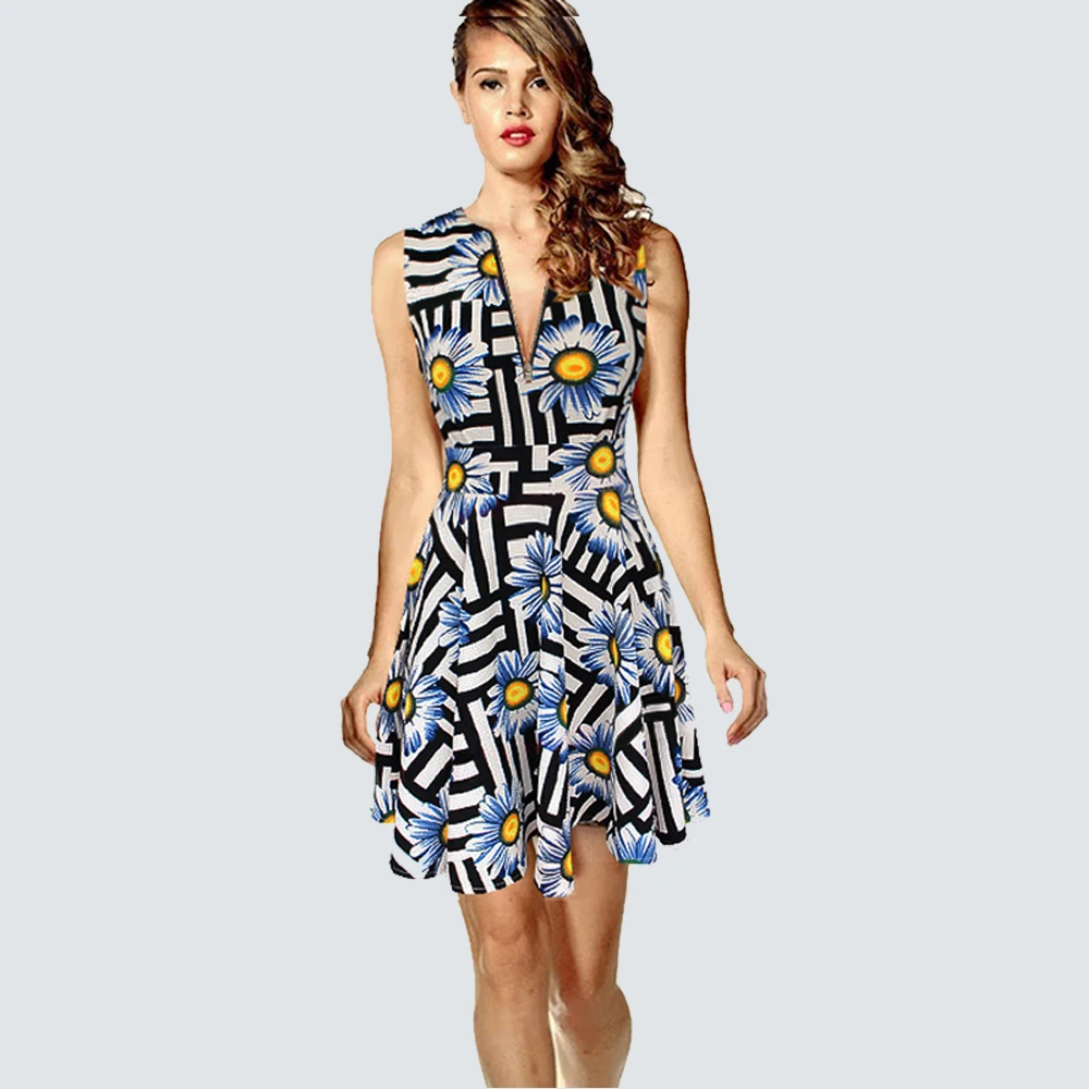 Летнее повседневное пляжное платье с глубоким v образным вырезом и цветочным