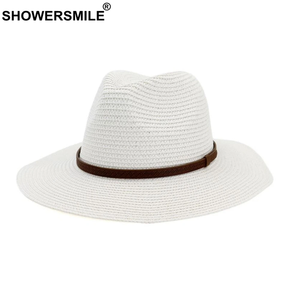 Шляпа SHOWERSMILE соломенная для мужчин и женщин Панама с декоративным поясом в