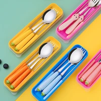 cute stainless steel cutlery full travel hiking tableware for kids picnic portable cutlery forks spoons flatware set household