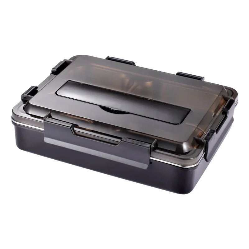 

Stainless Steel 304 Lunch Box With Spoon Leak-proof Lunch Bento Boxes Dinnerware Set Microwave Adult Children Food Container 2L