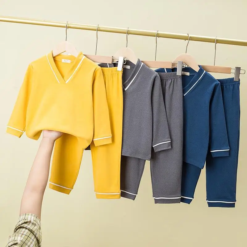 

3-16 лет, новинка 2022, термобелье, пижамный комплект для девочек, Пижама для подростков и мальчиков с V-образным вырезом и длинным рукавом, ночна...