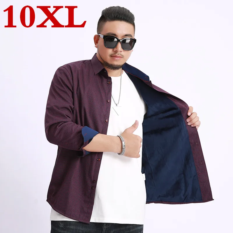 Новинка флисовая модная мужская рубашка размера плюс 10XL 9XL 8XL осенняя и зимняя