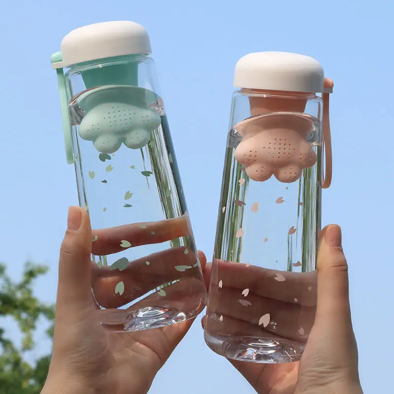 550 мл креативные милые кошачьи когти с чайным фильтром пластиковая чашка Kawaii Cherry