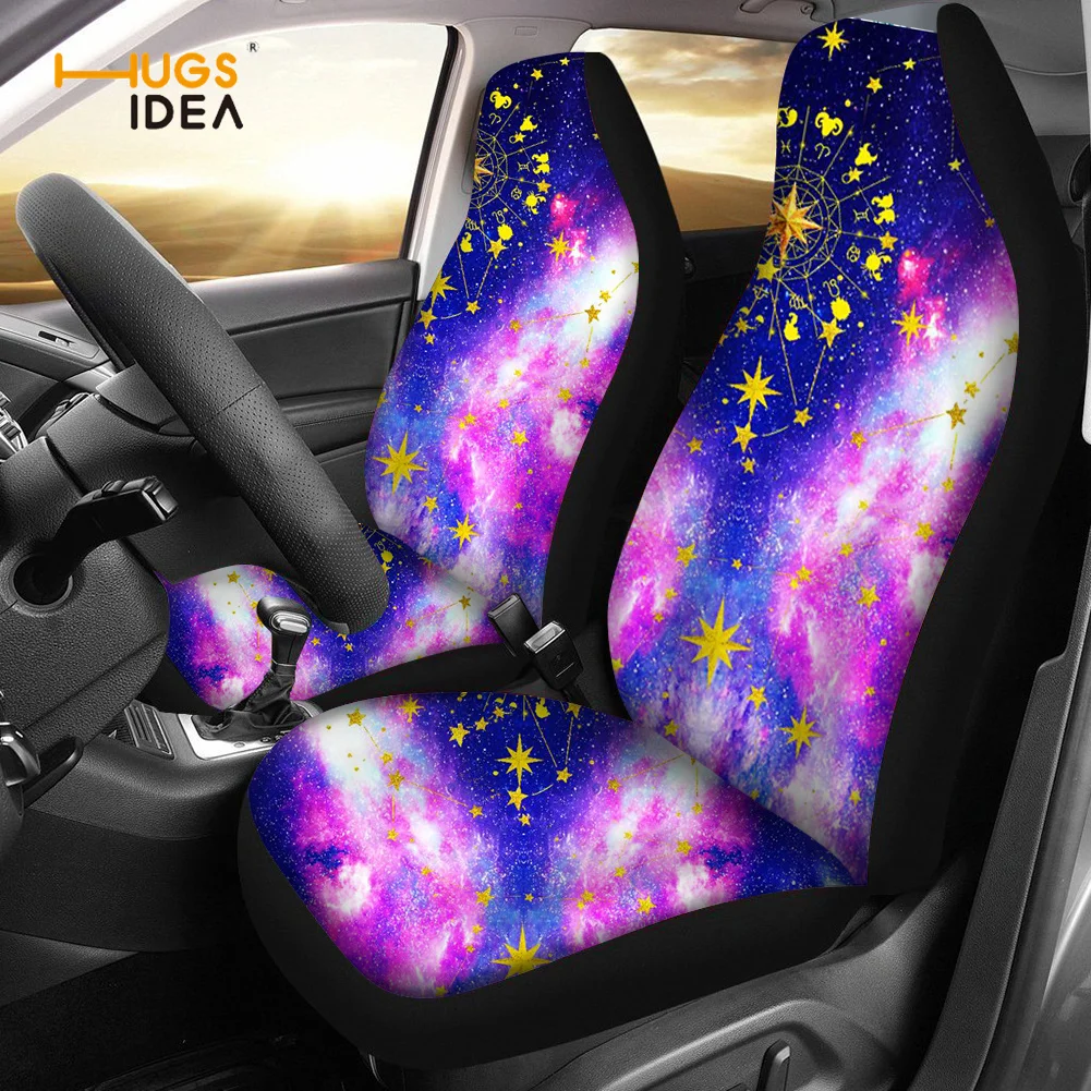 

HUGSIDEA Front Seat Covers Stretch Fabric Car Interior Protector Beautiful Starry Sky Print New Universal Car Front Seat Cover