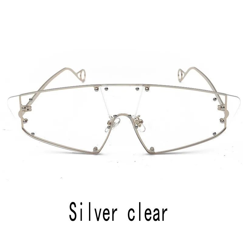 Silver clear JASPEER, модные солнцезащитные очки Rihanna, женские, Ретро стиль, зеркальные, мужские, оттенки, без оправы, очки, люксовый бренд, металлические заклепки, тренд, женские очки - Цвет линз: Silver clear