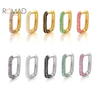 Серьги-кольца ROMAD Женские квадратные из серебра 925 пробы с разноцветным Цирконом