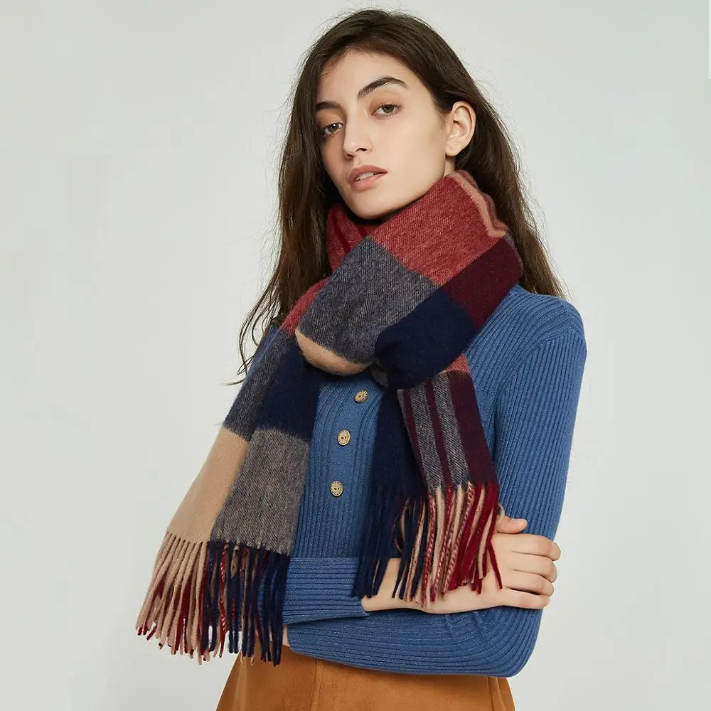 Классический шарф в клетку из овечьей шерсти Wixra тёплый платок кашемировый