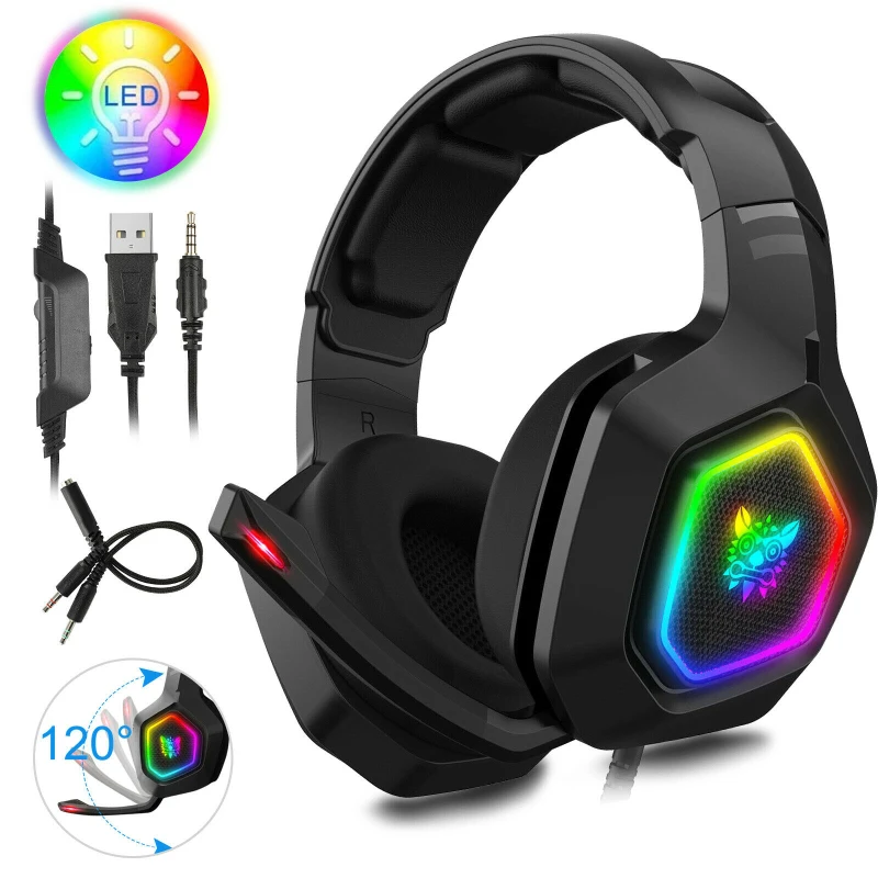 Новый универсальный 3 5 мм стерео гарнитура микрофон USB светодиодный RGB Проводная