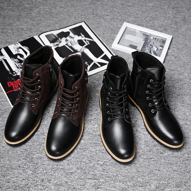 Мужские кожаные ботинки со шнуровкой коричневые ботильоны Повседневная модная