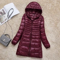 season womens light and thin down jacket medium and long hooded light and large and fat