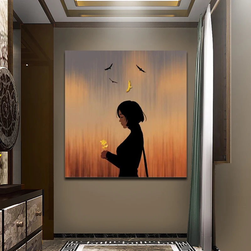 Постер с маленькой девочкой и птичкой картина холст без рамки принты Куадрос для