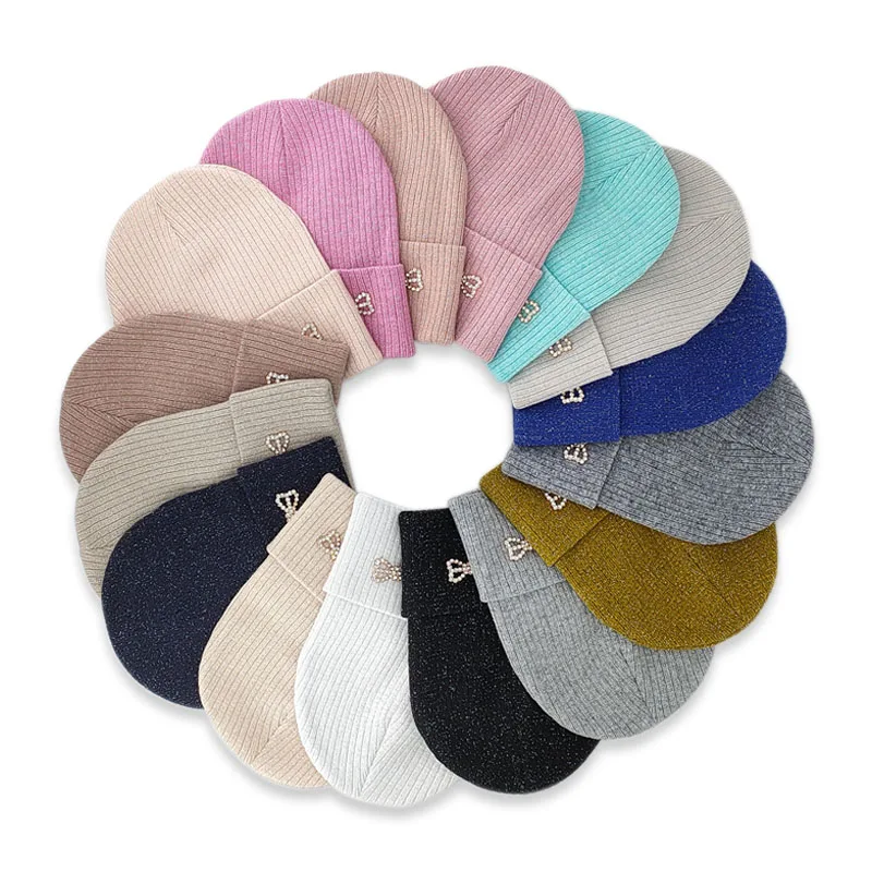 

New fashion cashmere hat with bow-knot drill cap, ladies autumn and winter outdoor leisure knitted hat
