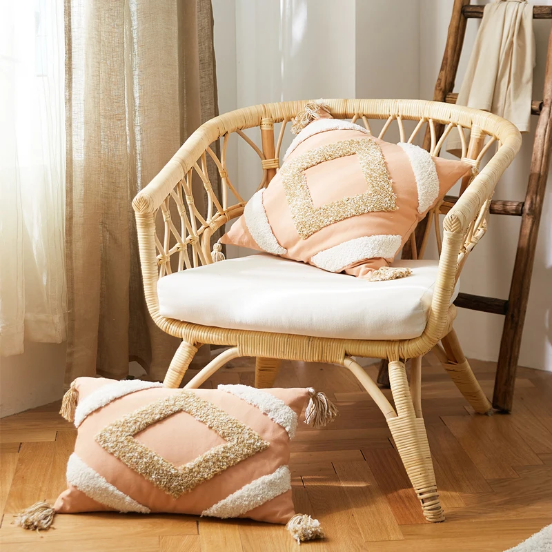 Наволочка в марокканском стиле розовая синяя с бахромой квадратная