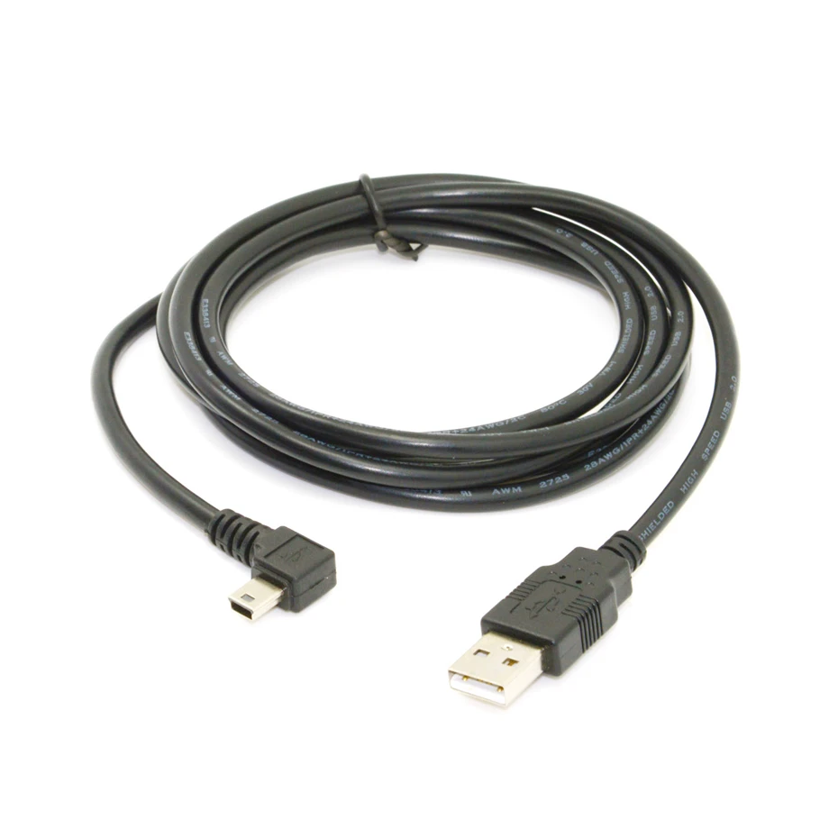 Мини-usb B Тип 5pin папа вверх вниз влево вправо под углом 90 градусов к USB 2,0 Мужской кабель для передачи данных 0,25 м 0,5 м 1,8 м 5 м