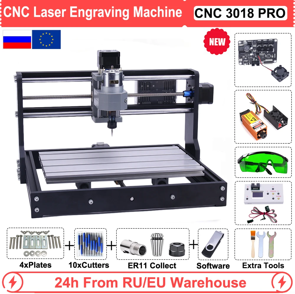 

CNC Router Laser Engraving Machine DIY 3018 Pro Engraver GRBL1.1 Offline Control 1000mW 2500mW 5500mW 7W 10W 15W Module